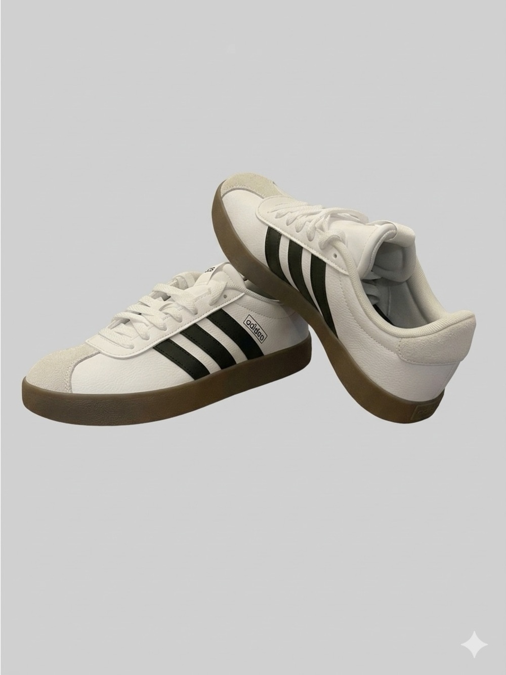 adidas White Sneakers with Black Stripes and Gum Sole